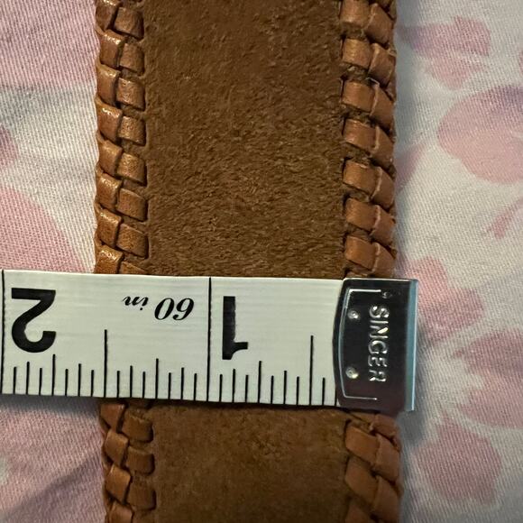 Vintage Lands End tan suede leather belt Western braided trim and buckle 90s Y2K - Picture 8 of 10
